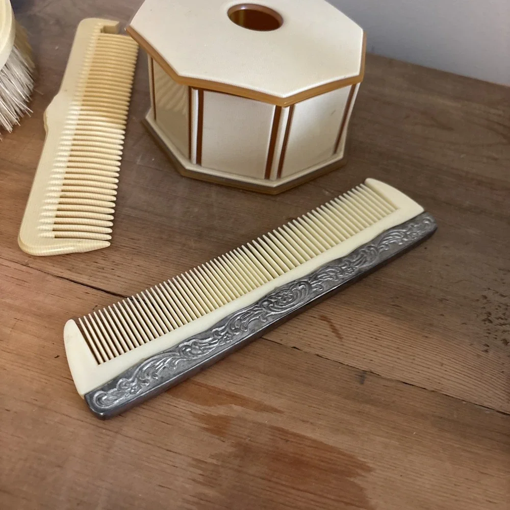 Vintage octagonal celluloid vanity Set